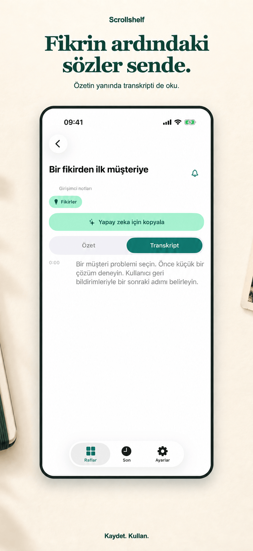 Transkript elinin altında